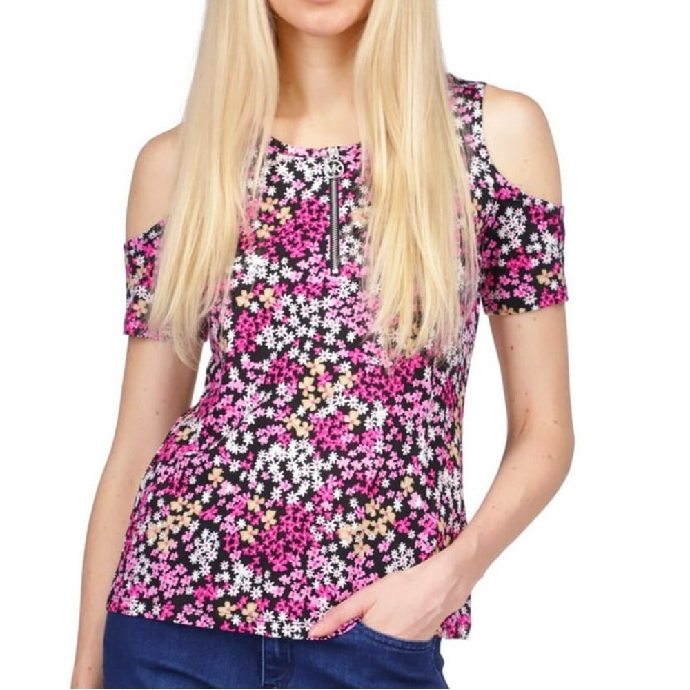 NWoT MICHAEL Michael Kors Floral Cold Shoulder Blouse, size M